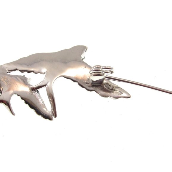 Solid 925 Sterling Silver Diving Birds Pin / Swallows Brooch, Rockabilly Jewelry - Picture 7 of 8